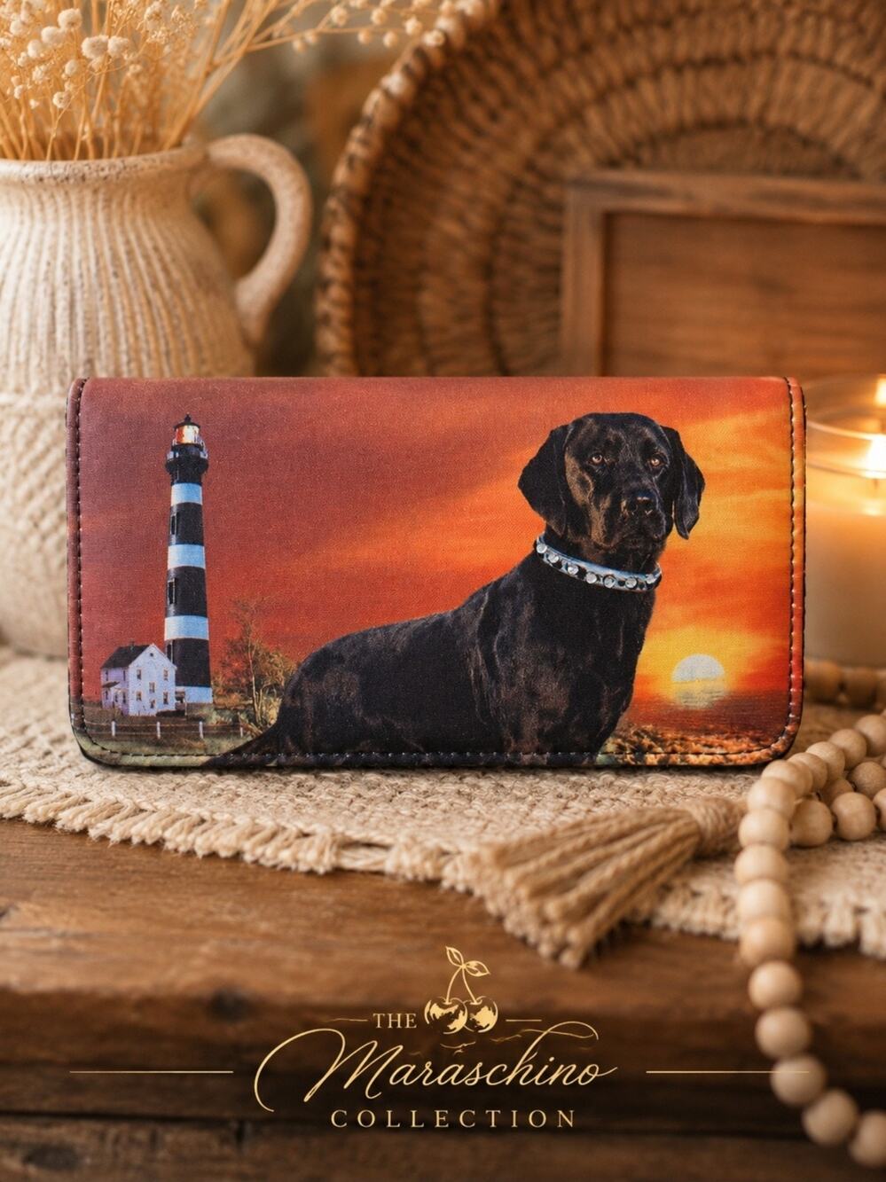 Black Labrador Dog Wallet Lighthouse Sunset Coastal Microfiber Faux Leather New